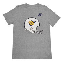 Dark grey heather Nike WVU preschool tee with WVU football helmet icon full front screen print